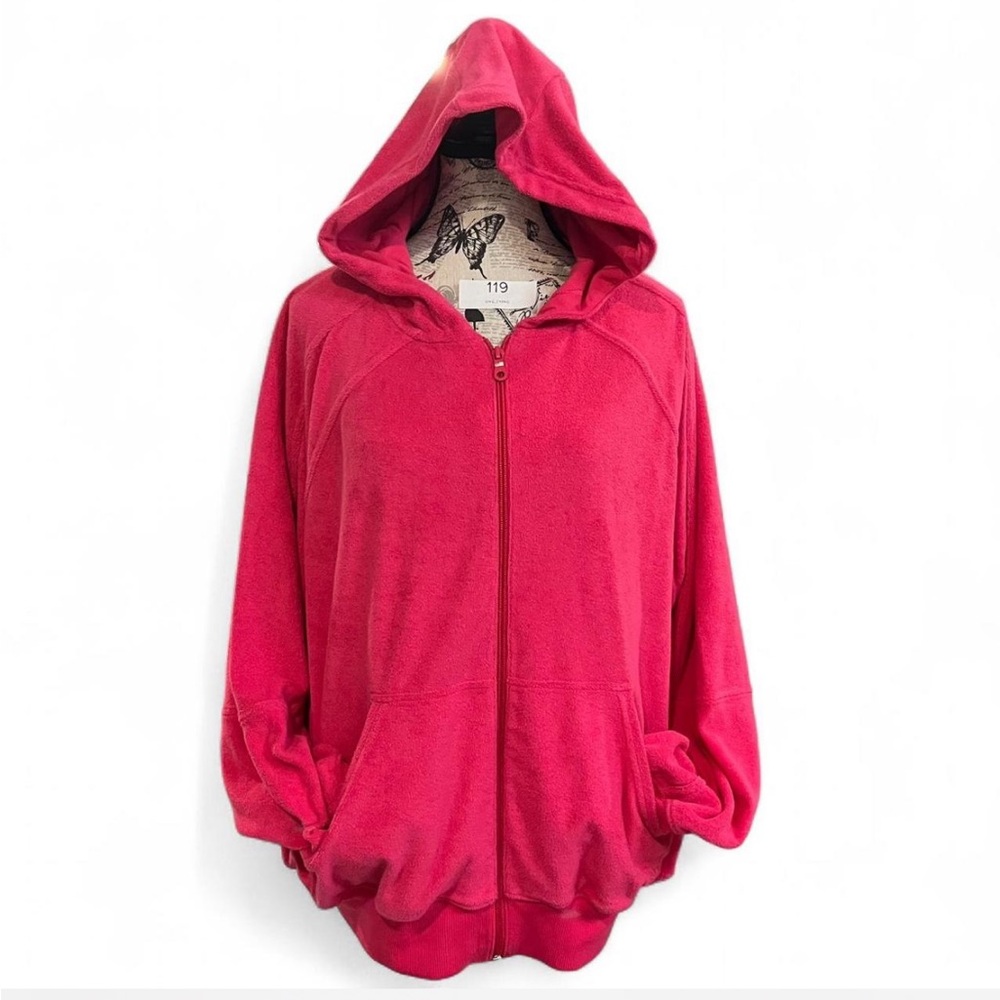 Aerie Hot Pink Terry Cloth Zip Up Hoodie with Thumb Holes